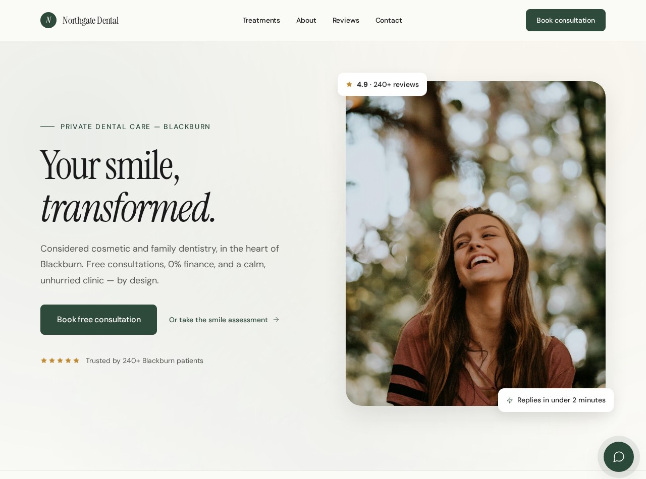 Northgate Dental sample clinic homepage